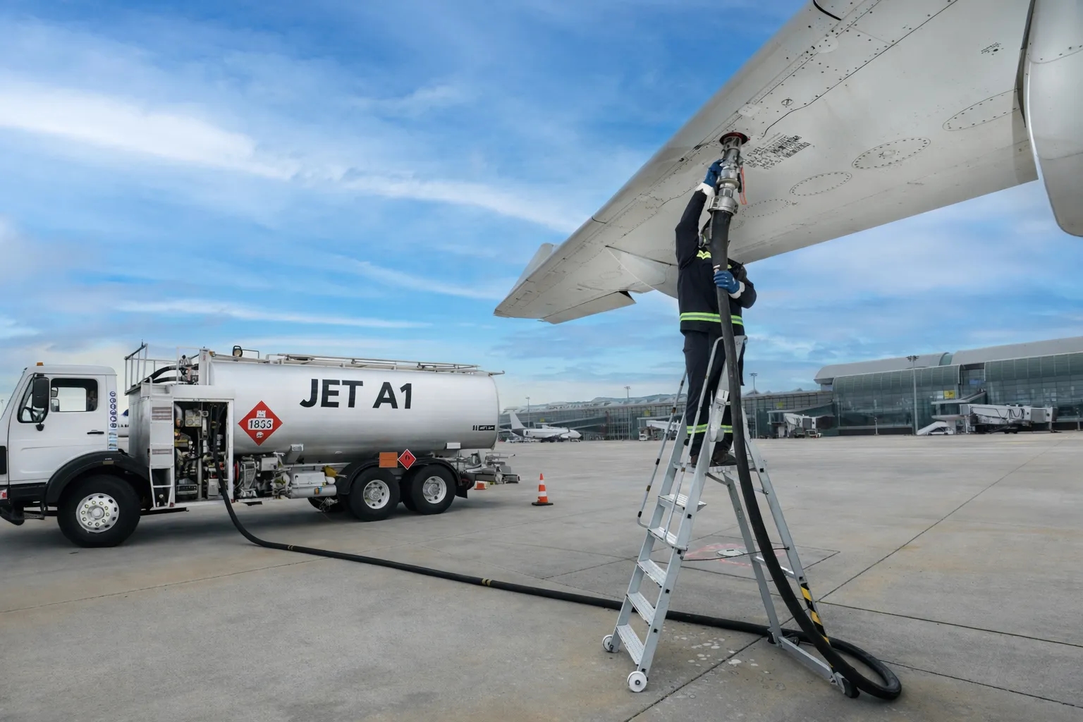 Aviation fueling scene representing worldwide fuel supply